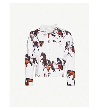 Shop Rhude Horse-print Denim Jacket In White