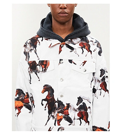 Shop Rhude Horse-print Denim Jacket In White