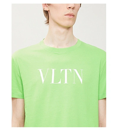 Shop Valentino Logo-print Cotton-jersey T-shirt In Orange+fluo