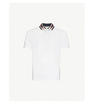 Shop Gucci Tiger-embroidered Cotton-pique Polo Shirt In White