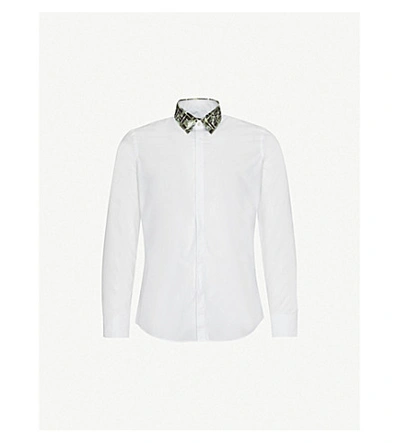 Shop Fendi Branded-collar Slim-fit Cotton Shirt In White Camo