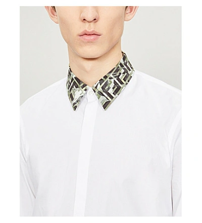 Shop Fendi Branded-collar Slim-fit Cotton Shirt In White Camo