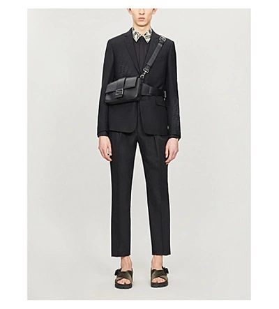 Shop Fendi Branded-collar Slim-fit Cotton Shirt In Black