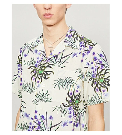 Shop Kenzo Floral-pattern Relaxed-fit Cotton And Linen-blend Shirt In Off+white