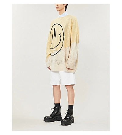 RAF SIMONS FACE-EMBROIDERED DECONSTRUCTED MERINO WOOL JUMPER 