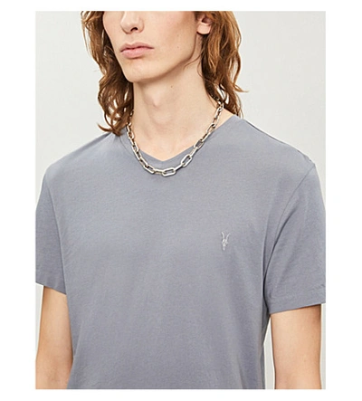 Shop Allsaints Tonic V-neck Cotton-jersey T-shirt In Ash Blue