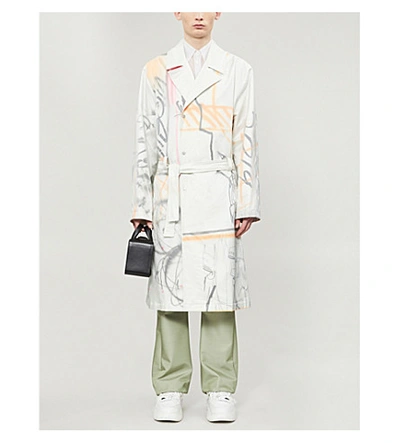Shop Off-white Abstract-print Cotton-blend Trench Coat In Multicolor
