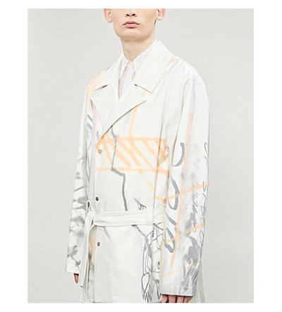 Shop Off-white Abstract-print Cotton-blend Trench Coat In Multicolor