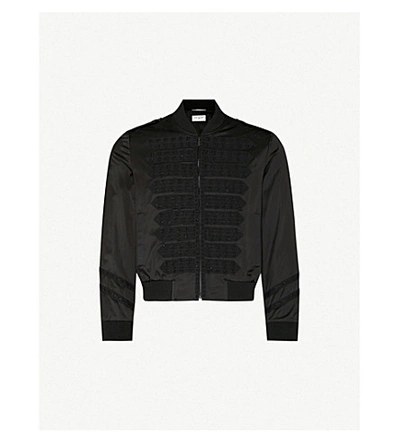 Shop Saint Laurent Teddy Mick Striped-appliqué Satin Jacket In Rouge+officier