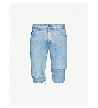 Shop Raf Simons Distressed Straight Denim Shorts In Light Blue