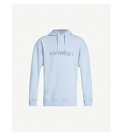 Shop Givenchy Graphic-print Cotton-jersey Drawstring Hoody In Mineral Blue