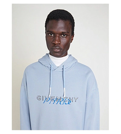 Shop Givenchy Graphic-print Cotton-jersey Drawstring Hoody In Mineral Blue