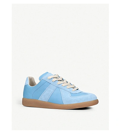 Shop Maison Margiela Replica Leather And Suede Trainers In Denim