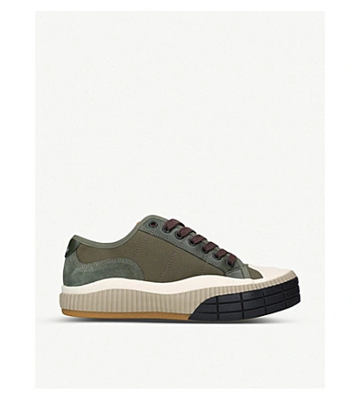 Shop Chloé Clint Leather And Canvas Trainers In Dark Green