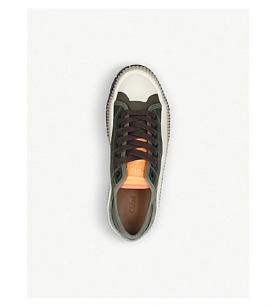 Shop Chloé Clint Leather And Canvas Trainers In Dark Green