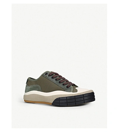 Shop Chloé Clint Leather And Canvas Trainers In Dark Green