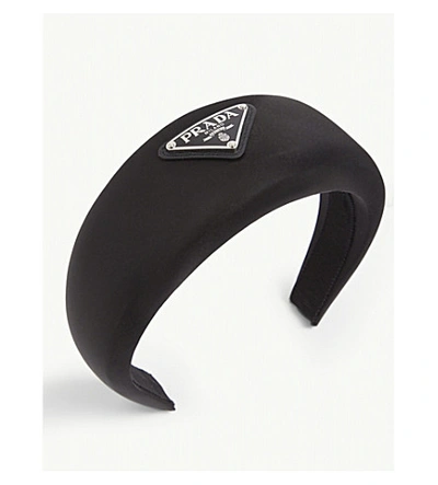 Shop Prada Satin Logo Headband In Black