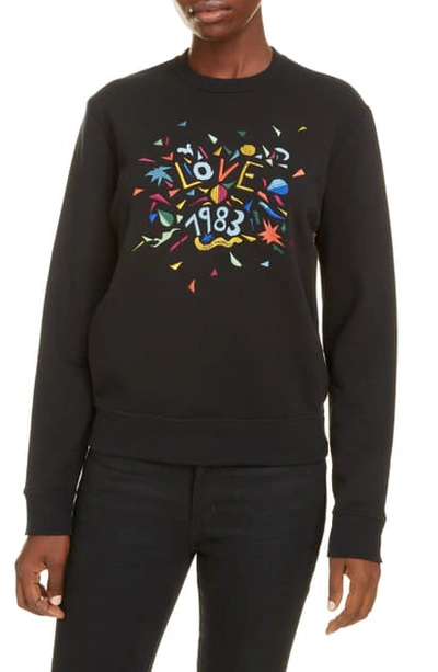 Shop Saint Laurent Love 1983 Embroidered Sweatshirt In Noir