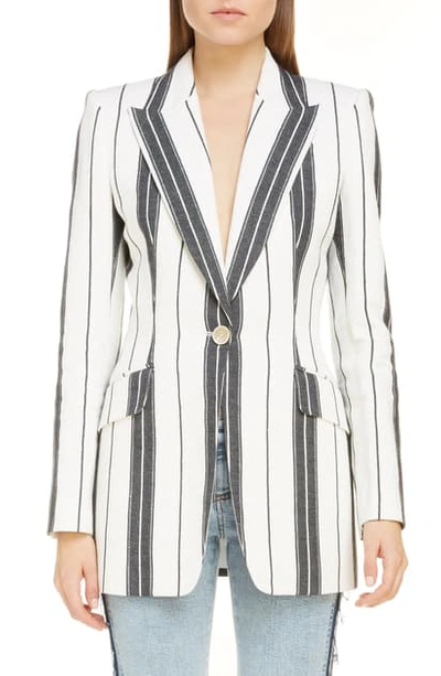 Shop Alexander Mcqueen Stripe Linen & Cotton Blazer In Ivory Black