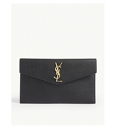 Shop Saint Laurent Women's Black Gold Uptown Leather Envelope Pouch In Black/gold
