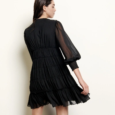 Shop Sandro Short Voile Dress With Ruffles In Black