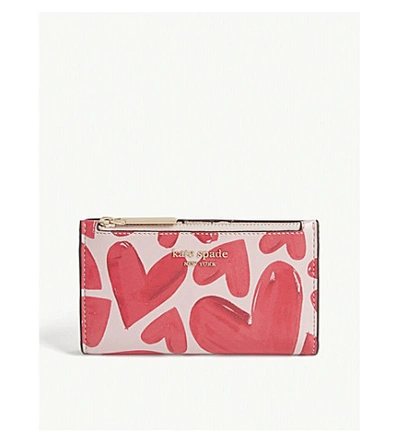 Shop Kate Spade Heart Print Bifold Wallet In Tutu Pink