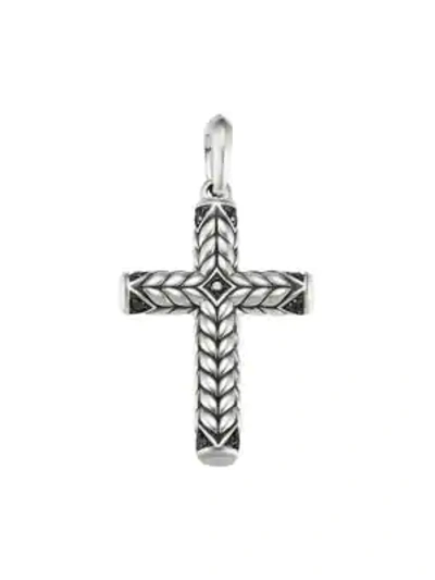 Shop David Yurman Men's Chevron Pavé Black Diamond & Sterling Silver Sculpted Cross Pendant