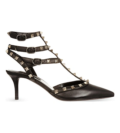 Shop Valentino Rockstud Leather Courts In Black