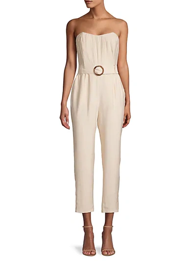 Shop Joa Strapless Belted Cropped Jumpsuit In Ecru