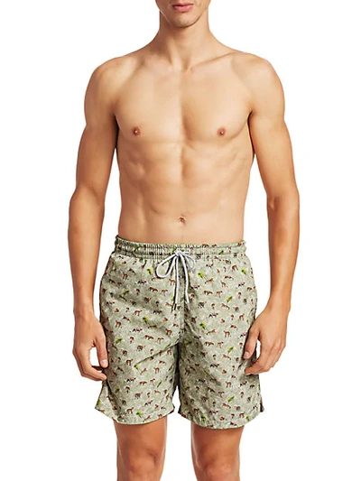 Shop Saks Fifth Avenue Collection Cheetah Print Swim Trunks In Green