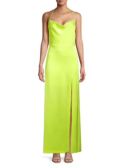 Shop Alice And Olivia Halterneck Slit Dress In Neon Yellow