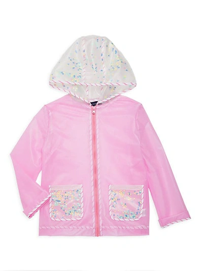 Shop Andy & Evan Girl's Faux Leather Hooded Raincoat In Pink