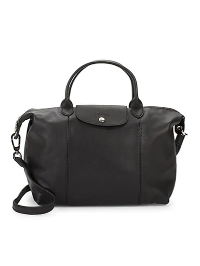 Shop Longchamp Women's Le Pliage Leather Top Handle Bag In Black