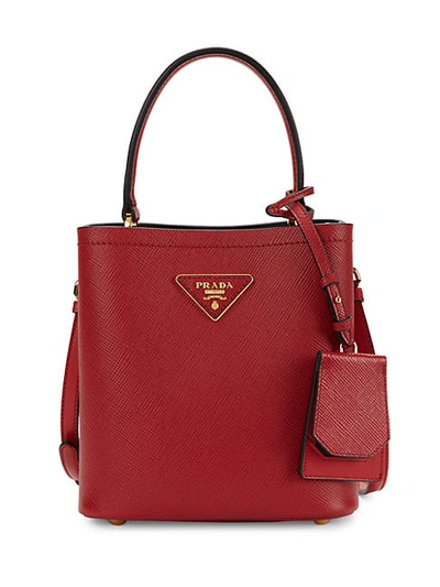 Shop Prada Small Panier Leather Top Handle Bag In Red