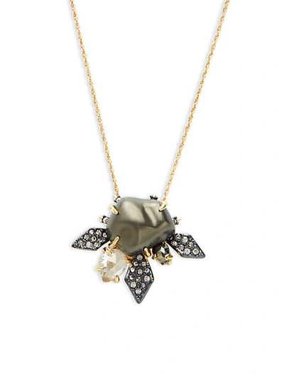 Shop Alexis Bittar Gold & Gunmetal Plated Faux Shell Pearl & Multi-stone Burst Pendant Necklace