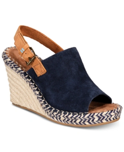 Shop Toms Monica Slingback Espadrille Wedges Women's Shoes In Navy Suede