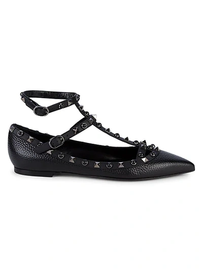 Shop Valentino Rockstud Strap Ballerina Flats In Nero