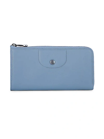 Shop Longchamp Logo Leather Zip-around Wallet In Blue Mist