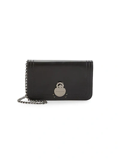 Shop Longchamp Leather Chain Wallet In Black