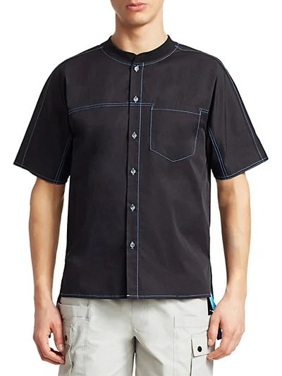 Shop Madison Supply Baseball Collar Short-sleeve Shirt In Caviar