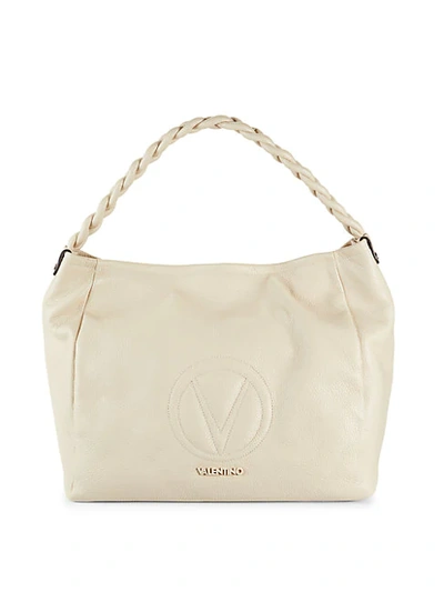 Shop Valentino By Mario Valentino Pebbled Leather Top Handle Bag In Macadamia