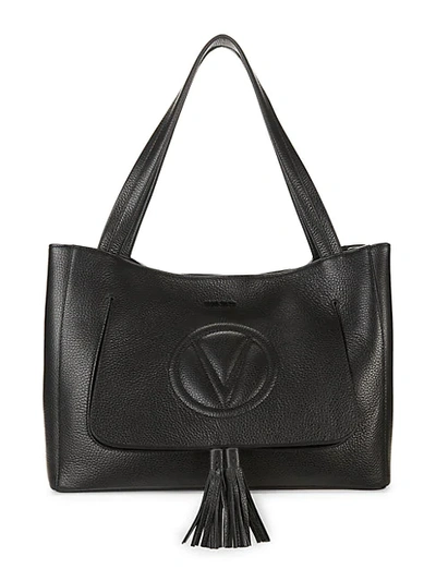 Shop Valentino By Mario Valentino Ollie Pebbled Leather Tassel Tote In Black