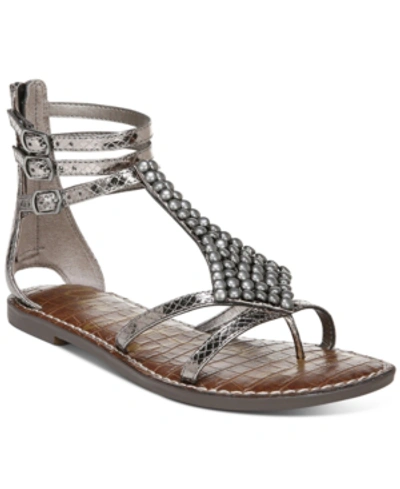 Shop Sam Edelman Ginger Beaded Gladiator Sandals Women's Shoes In Pewter