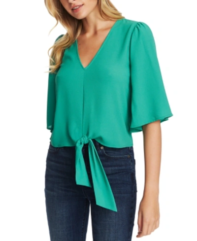Shop 1.state Flounce-sleeve Tie-front Top In Fresh Grass