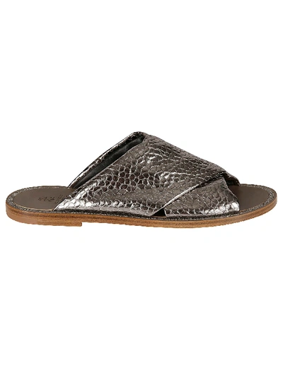 Shop Brunello Cucinelli Cross Strap Sliders In Grey/brown