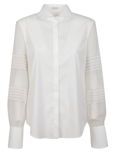 Shop Brunello Cucinelli Lace-sleeved Shirt In White