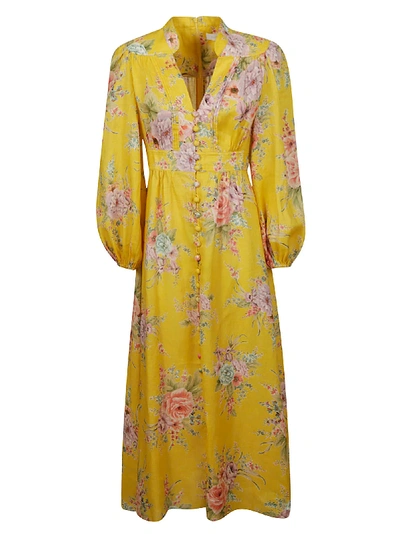 Shop Zimmermann Zinnia Button Down Long Dress In Golden Floral