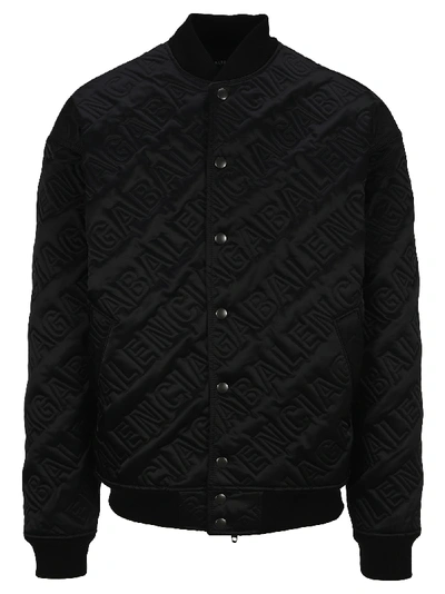 Shop Balenciaga Quilted Logo Bomber Jacket In Black