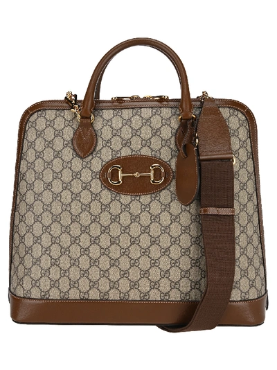 Shop Gucci 1955 Horsebit Duffle Bag In Beige Ebony