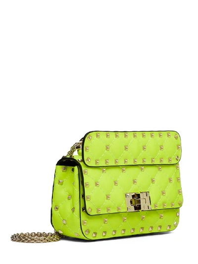 Shop Valentino Mini Rockstud Spike Fluo Leather Bag In Yellow